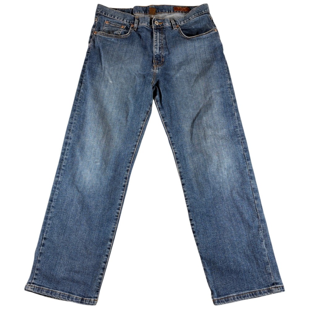 Orvis Jeans Mens 34x30 Blue Straight Leg Faded Durable Stretch Workwear Outdoors